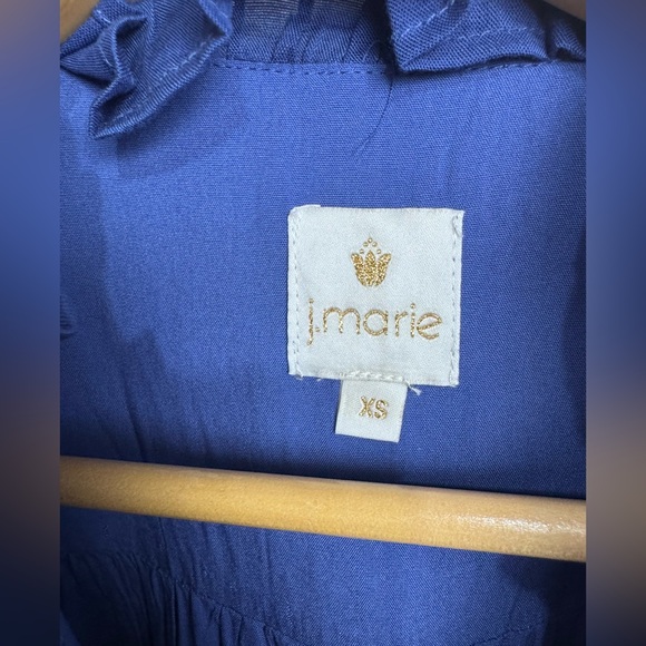 J. Marie Woven Embroidered Cap Sleeve Ruffled Trim Blue Top NWOT XS - Picture 8 of 8